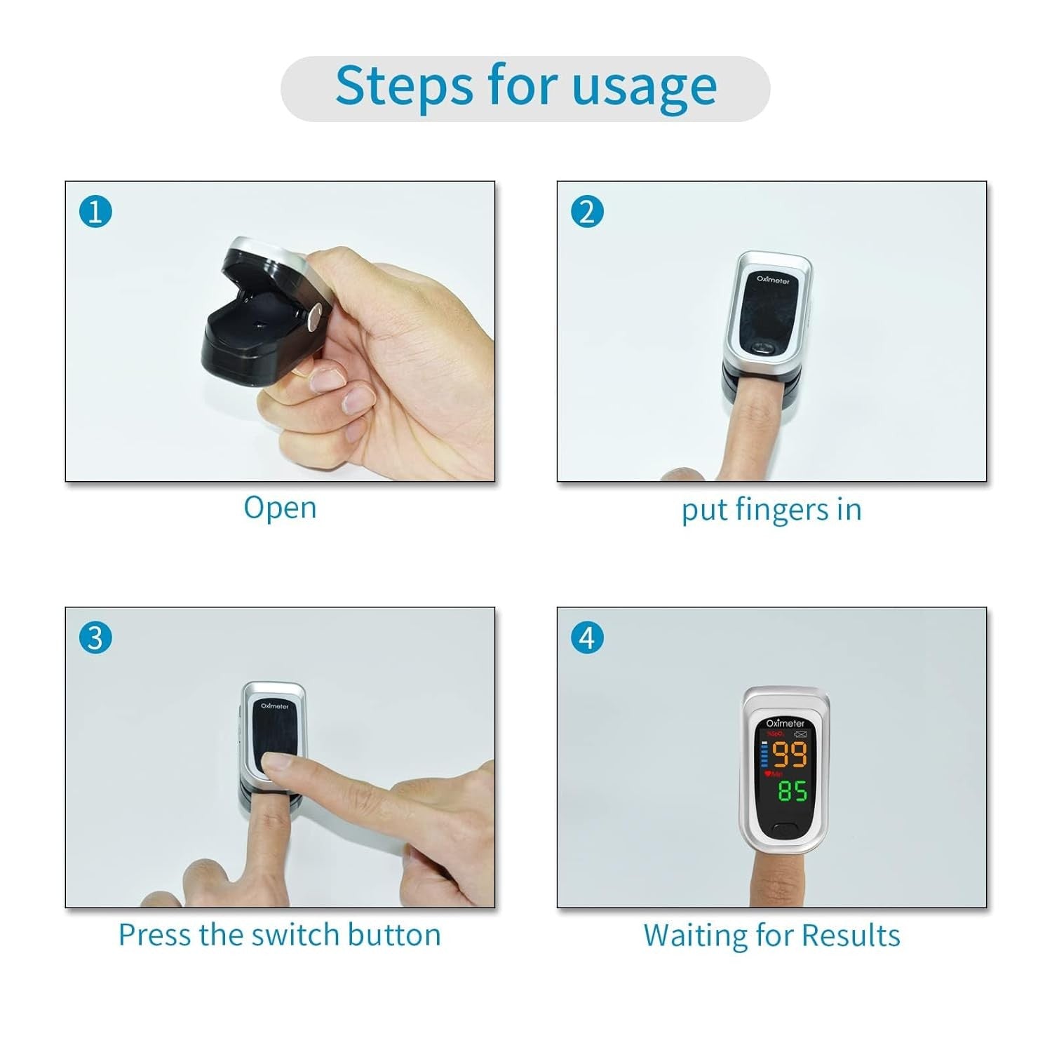 new Pulse Oximeter Fingertip, Heart Rate Monitor with Large LED Black-Silver 07FC0E-D4 - KOEEK