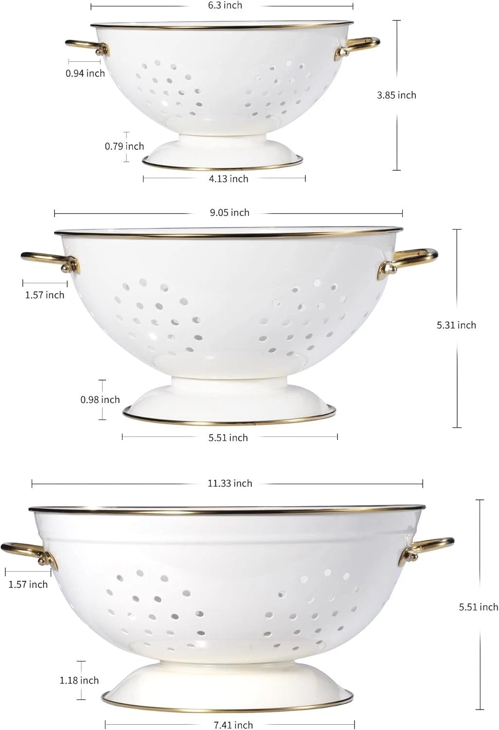 Metal strainer set of three, with handles, 1 liter, 3.5 liters, and 5 liters 07FC0E-D4 - KOEEK