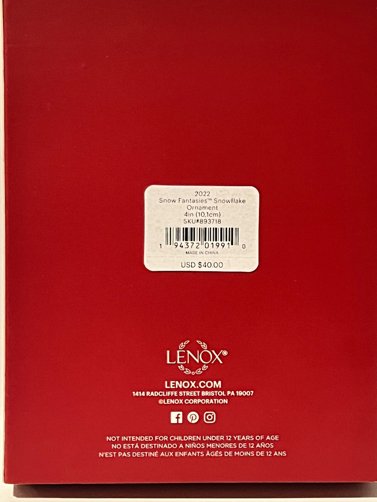 Lenox 2022 Snow Fantasies Snowflake Annual Ornament 4" Ivory Porcelain NIB LENOX - KOEEK