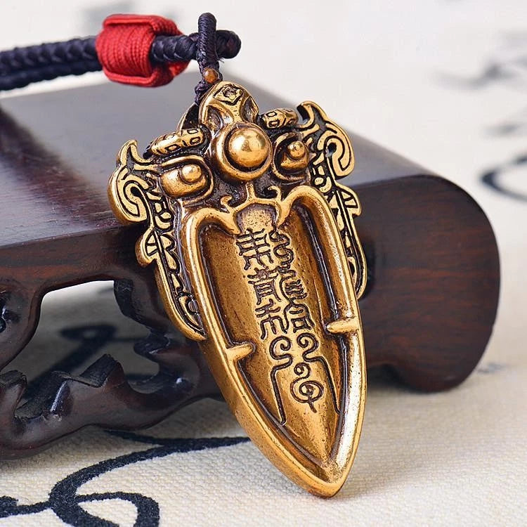 Brass Taoist Ancient Beast Pattern Pendant Necklace Amulet Vintage Unisex 07FC0E-D4 - KOEEK