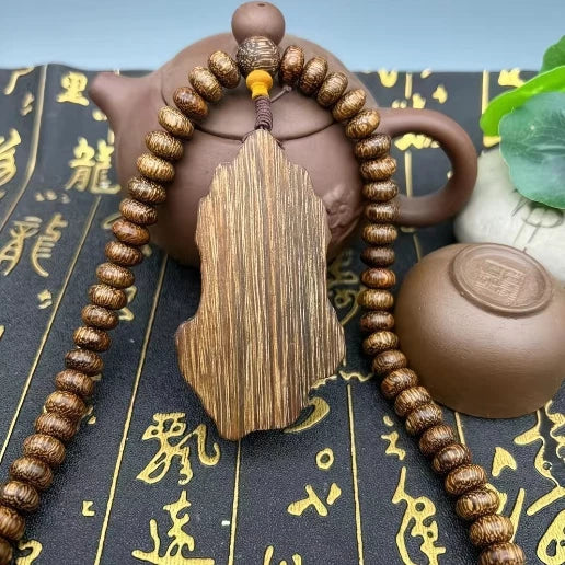 8mm*108 Natural Wood Prayer Beads Necklace KWAN-YIN Buddha Pendant Blessing 07FC0E-D4 - KOEEK