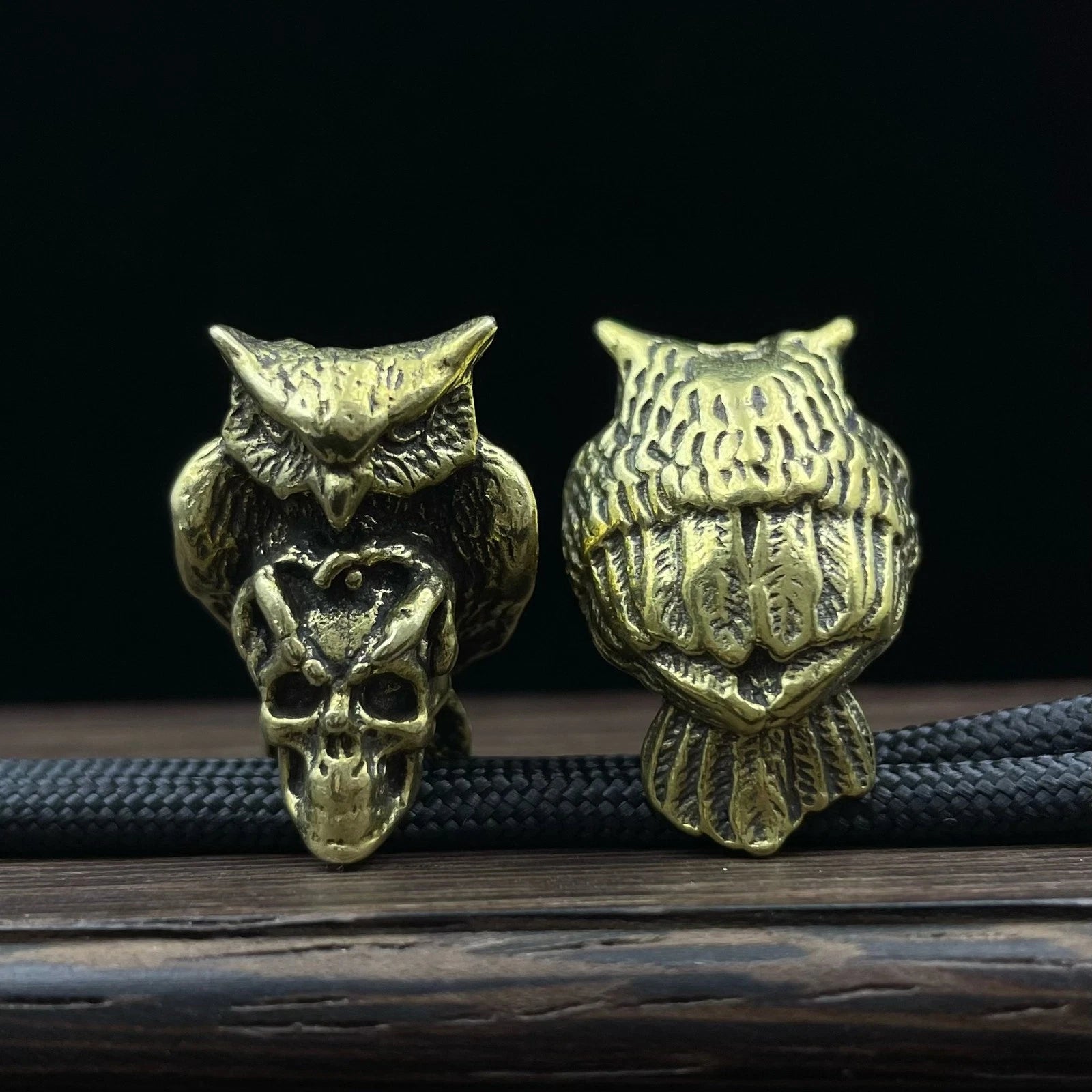 2pcs Brass Owl Skull Beads Lanyard EDC Bead Knife Paracord Bead Pendant DIY Bead 07FC0E-D4 - KOEEK