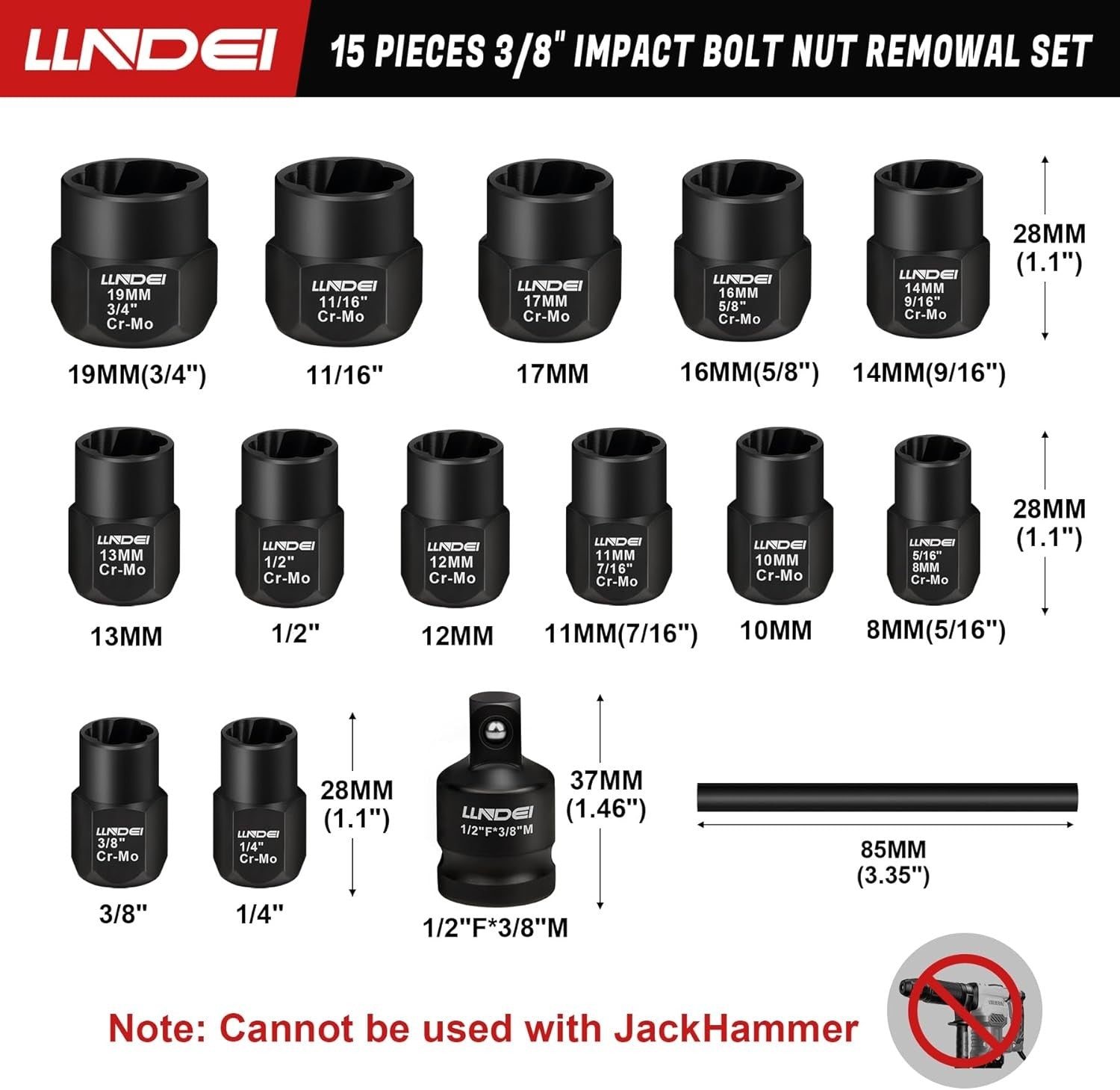 new LLNDEI Bolt Extractor Kit, 15PCS Easy Out Stripped Lug Nut 15PCS, Black LLNDEI - KOEEK