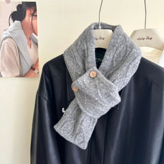 Mens Knittef Scarf Winter Wool Blend Solid Color Shawl Neckerchief Button close 07FC0E-D4 - KOEEK