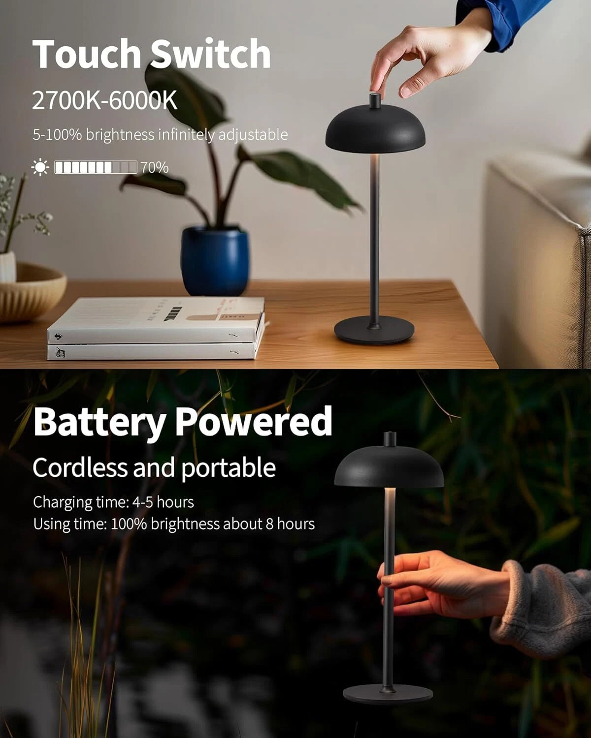 Cordless LED 12” Small Table Lamp (Set of 2), Modern Portable Table Lamps 07FC0E-D4 - KOEEK