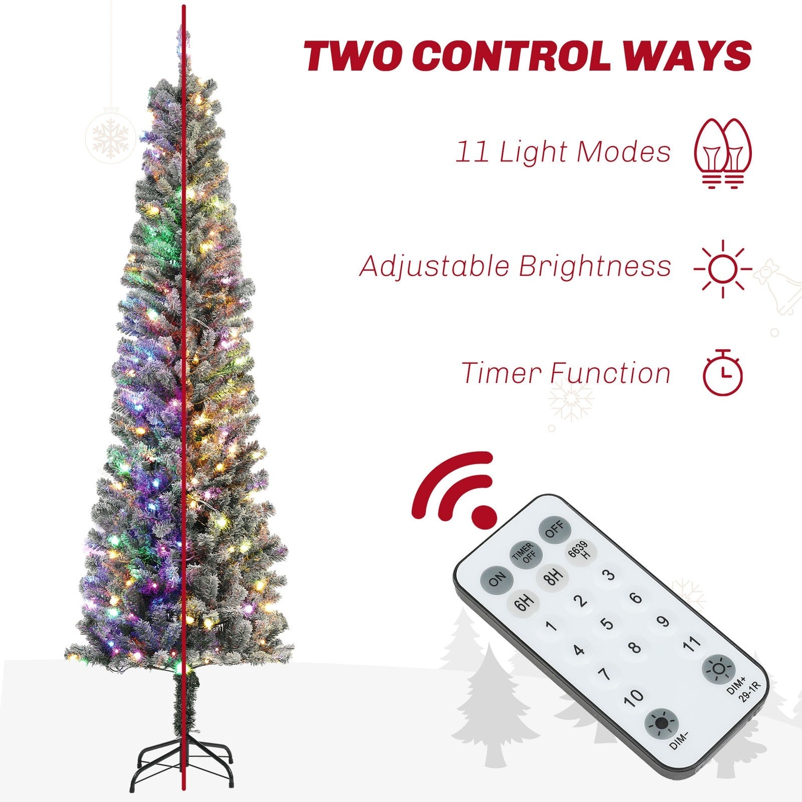 HOMCOM 7.5 ft Pencil Christmas Tree, Pre-Lit Xmas Tree w/ Dual Color Lights HOMCOM - KOEEK