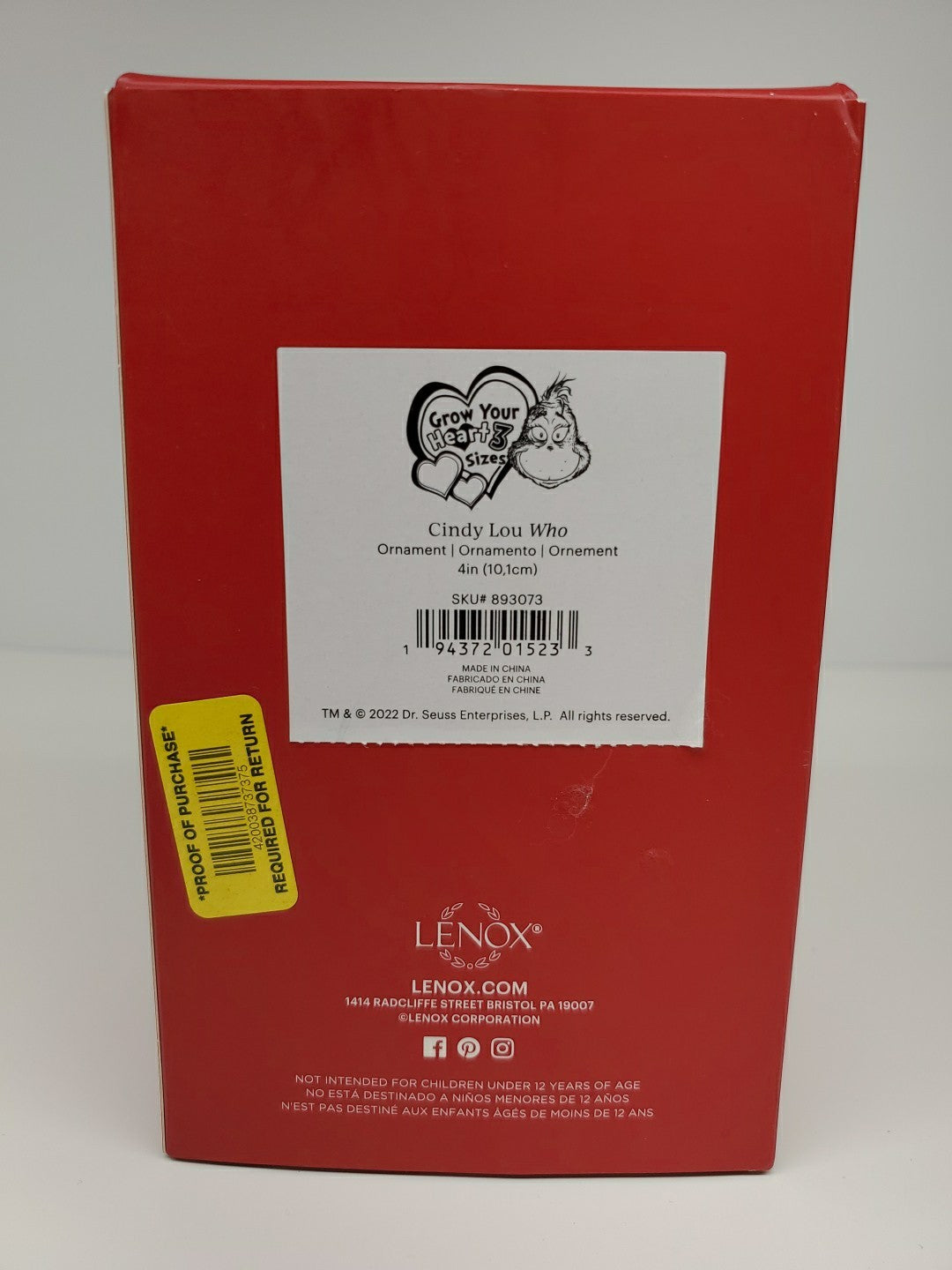 Lenox 2022 Grinch Cindy Lou Who Ornament- Dr. Seuss LENOX - KOEEK