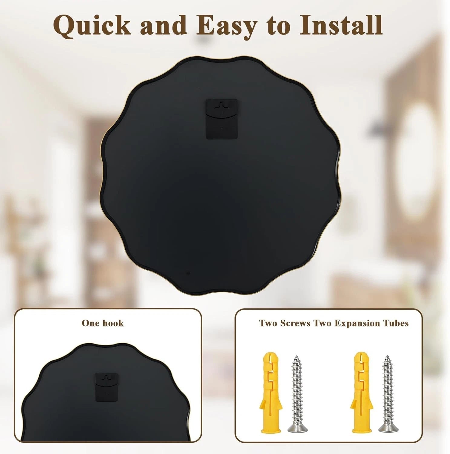 Gold Scalloped Circle Mirror,20" Wavy Edge Round Wall Mirror with Tempered Glass 07FC0E-D4 - KOEEK