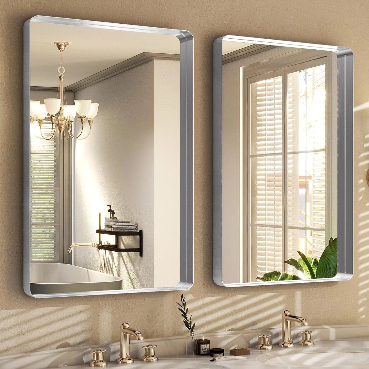 Silver Bathroom Mirror for Wall, 30x22''Rectangular Aluminum Alloy Framed Mirror 07FC0E-D4 - KOEEK