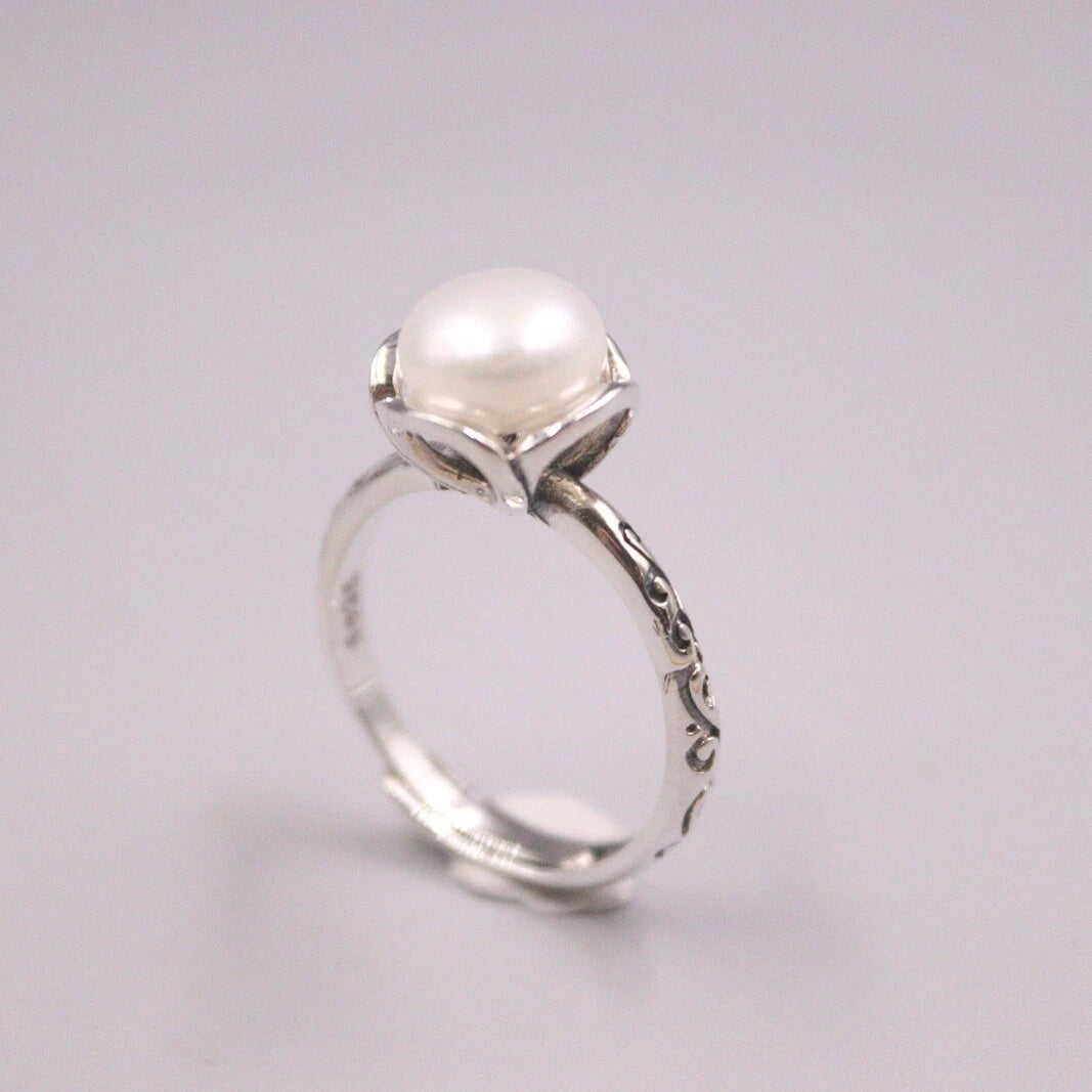 Solid 925 Sterling Silver Ring With Pearl For Woman Size 6-9 10mm Width 07FC0E-D4 - KOEEK