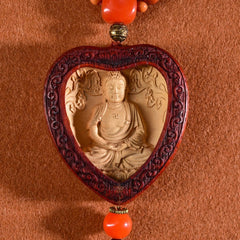 Boxwood Carved Tathagata Buddha Car Hanging Ornament Woodcraft Pendant 07FC0E-D4 - KOEEK