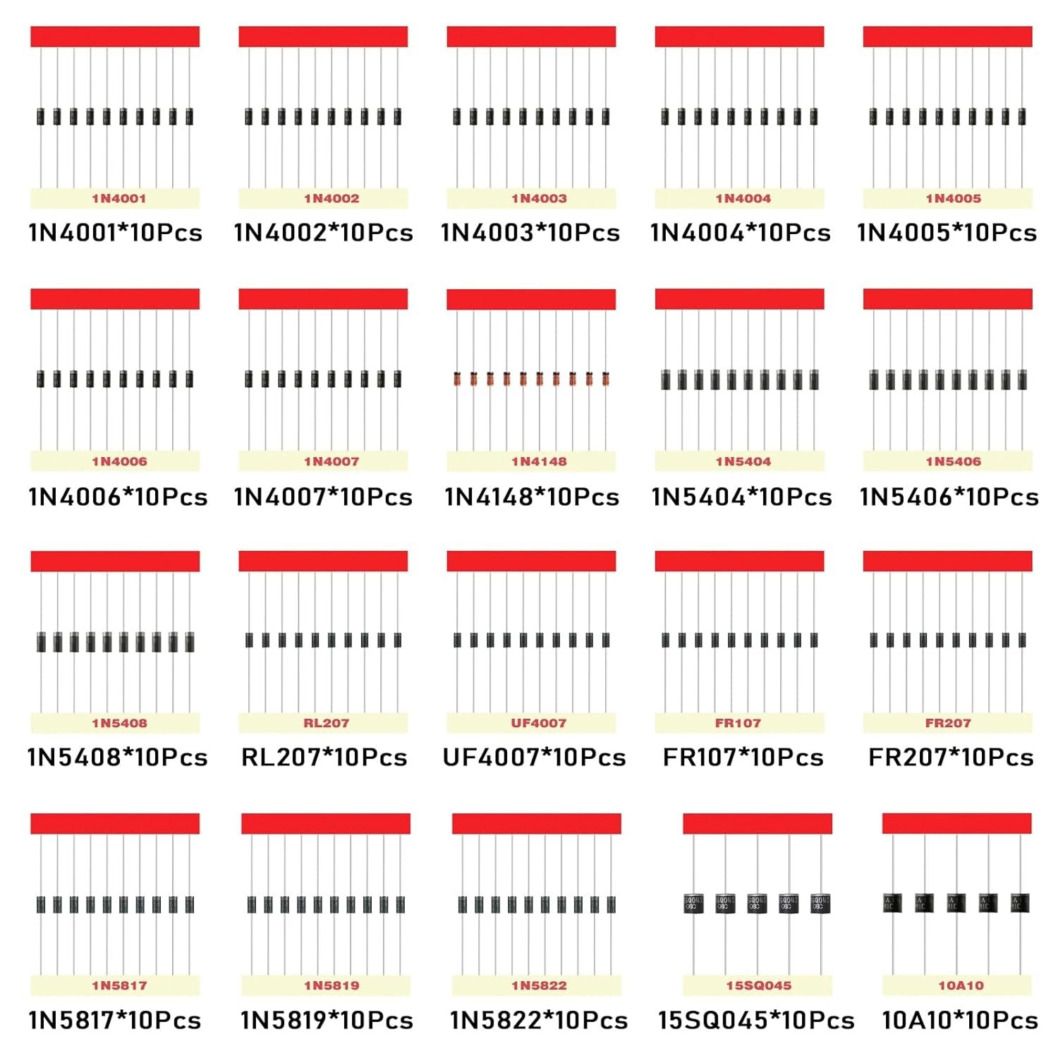 new 20Values Diodes Kit 1N4001 1N4002 1N4003 1N4004 1N4005 1N4006 1N4007 1N4148... 07FC0E-D4 - KOEEK