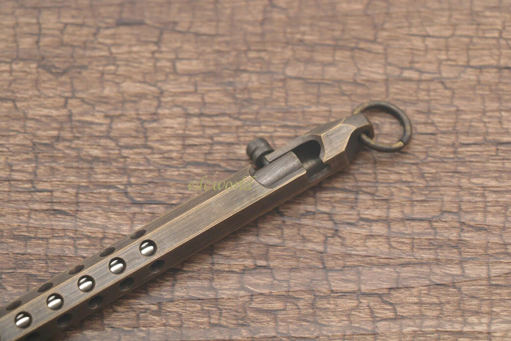 Handmade Six-Edge Brass Pen Practical Ballpoint Pen Pocket Keychain EDC Pen 07FC0E-D4 - KOEEK