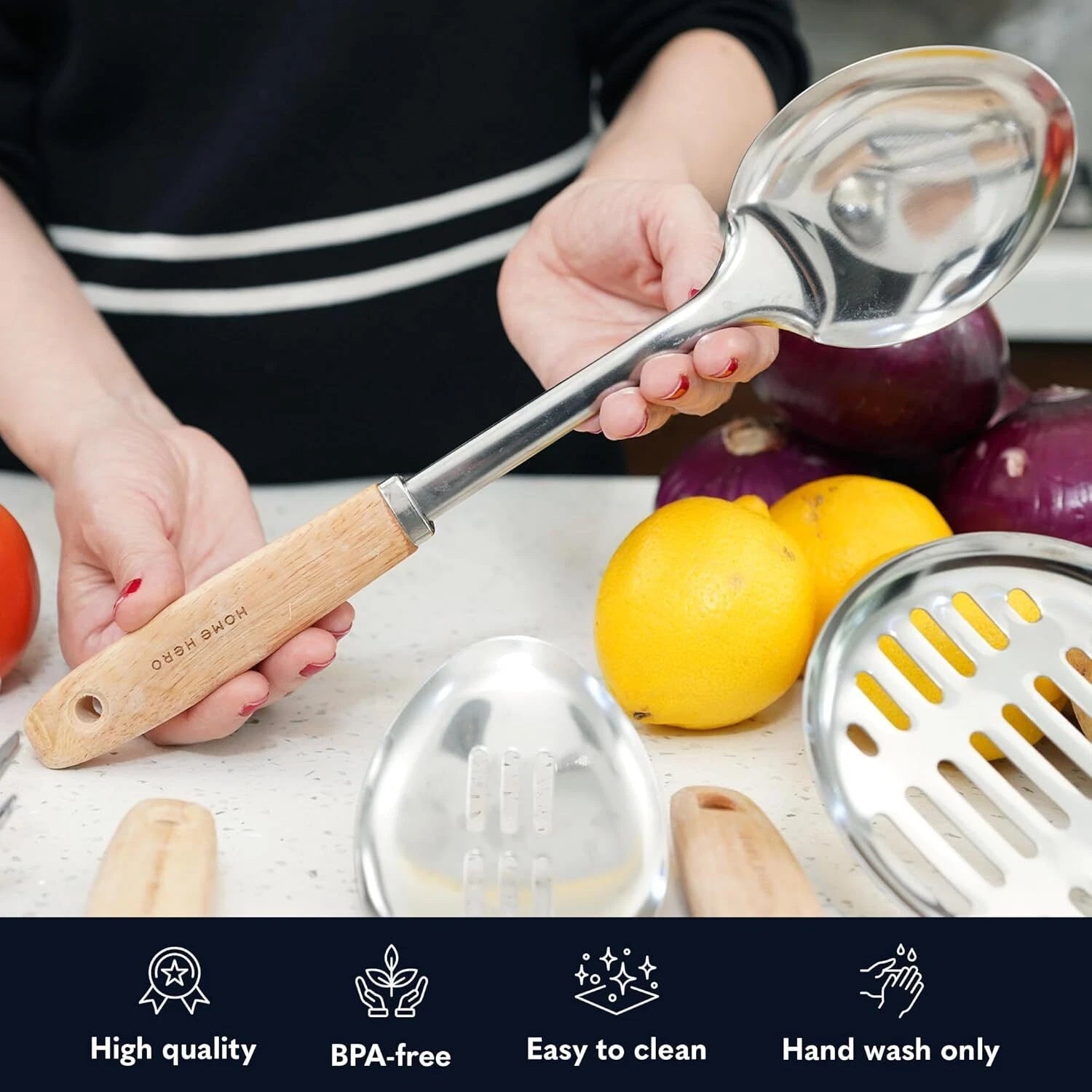 10 Pcs Stainless Steel Kitchen Utensils Set-Wood Handle Nonstick Stainless Steel 07FC0E-D4 - KOEEK