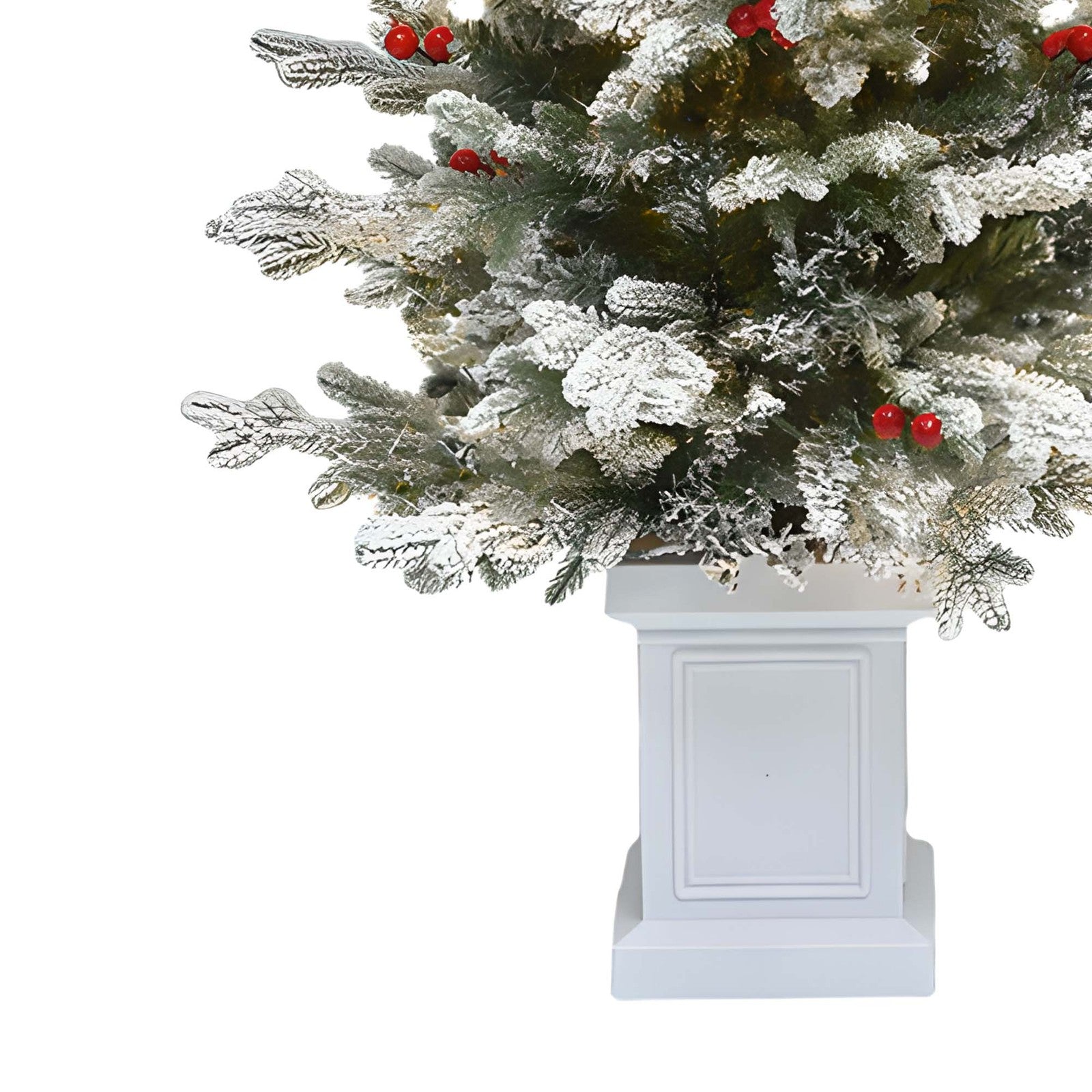 4.5ft Potted Pre-Lit Flocked Pencil Christmas Tree Slim Fir Tree with 100 Lights 07FC0E-D4 - KOEEK