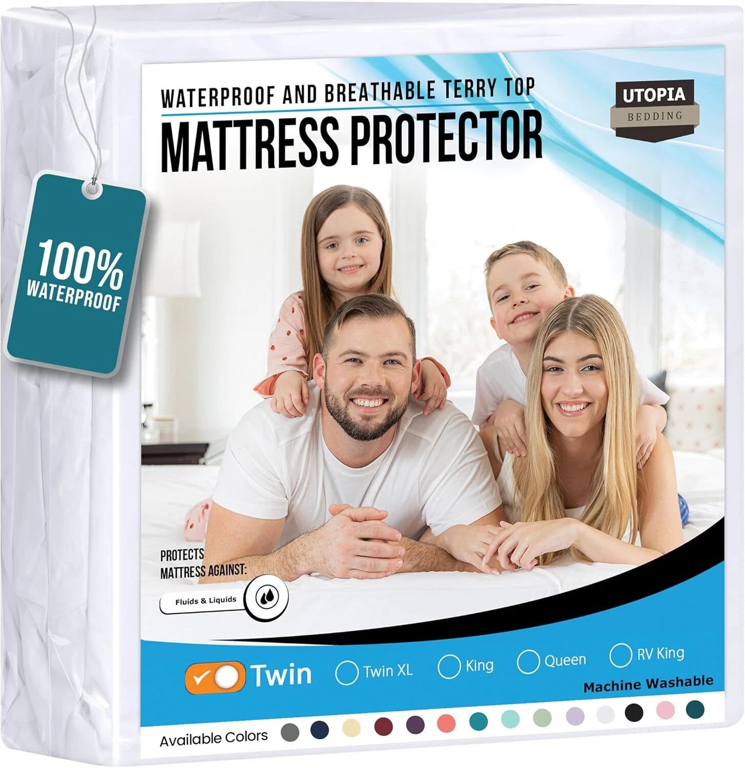 Waterproof Mattress Protector Twin Size, Premium Terry Mattress Cover 200 GSM 07FC0E-D4 - KOEEK