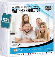 Waterproof Mattress Protector Twin Size, Premium Terry Mattress Cover 200 GSM 07FC0E-D4 - KOEEK