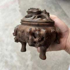 Vietnamese Agarwood Carved Incense Burner Figurine Wooden Sculpture Tripod Decor 07FC0E-D4 - KOEEK