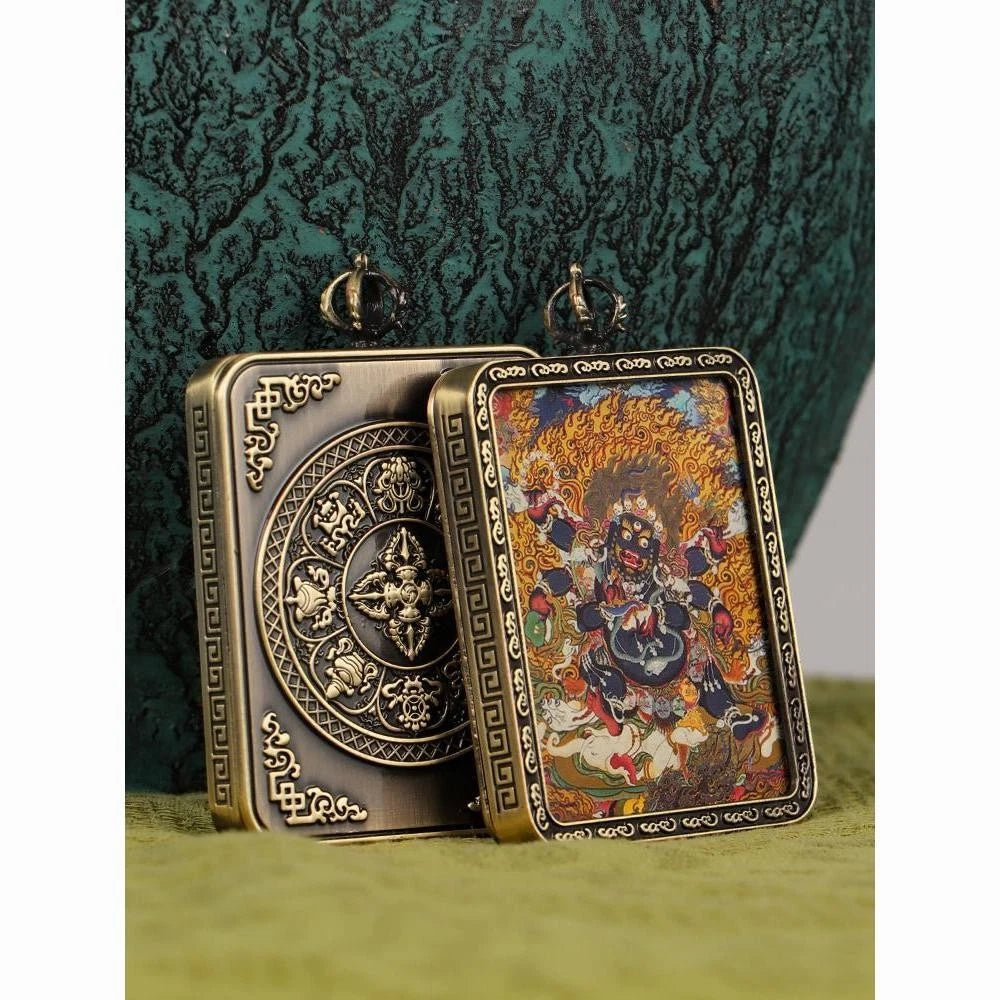 Brass Tibetan Amulet Jambhala Palden Lhamo Mahakala Thangka Pendant Buddhist 07FC0E-D4 - KOEEK