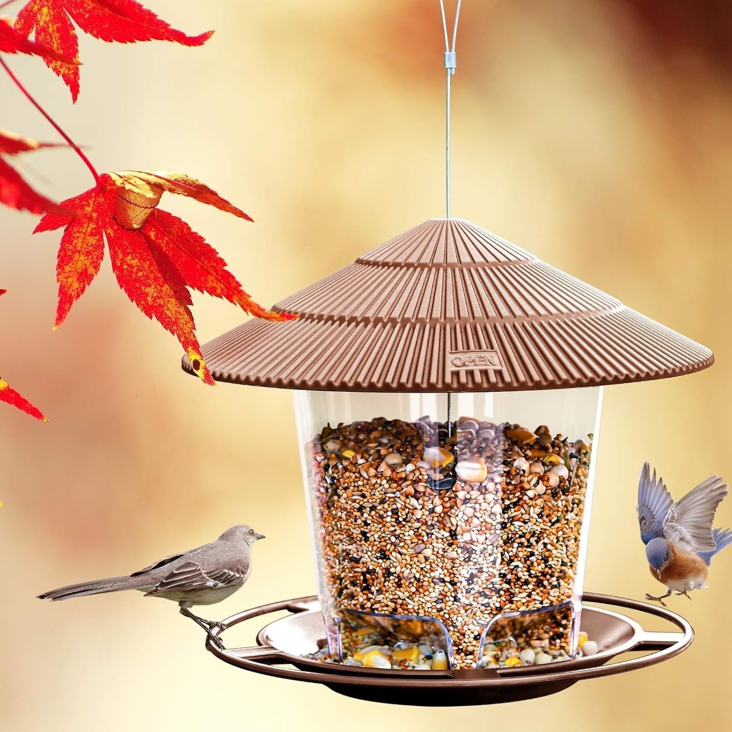 new Bird Feeder Outdoor Hanging for Wild Seed, Brown 01：47 oz, 07FC0E-D4 - KOEEK
