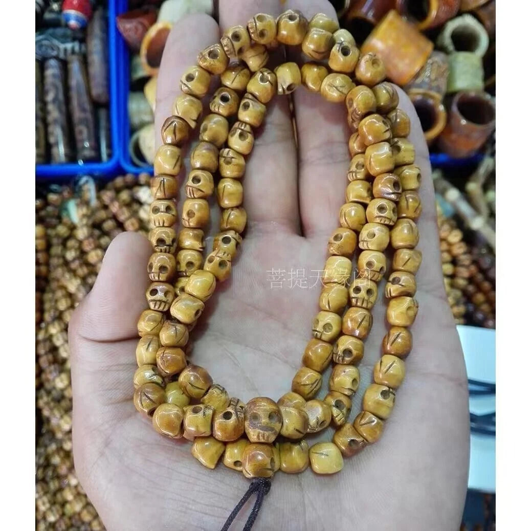 Tibetan Yak Bone Meditation Vintage 108 Bead Buddhism Prayer Mala Necklace 07FC0E-D4 - KOEEK