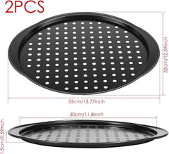 new 2Pcs Pizza Pans with Holes, 14in Round Tray for Oven, Non-stick Black 07FC0E-D4 - KOEEK