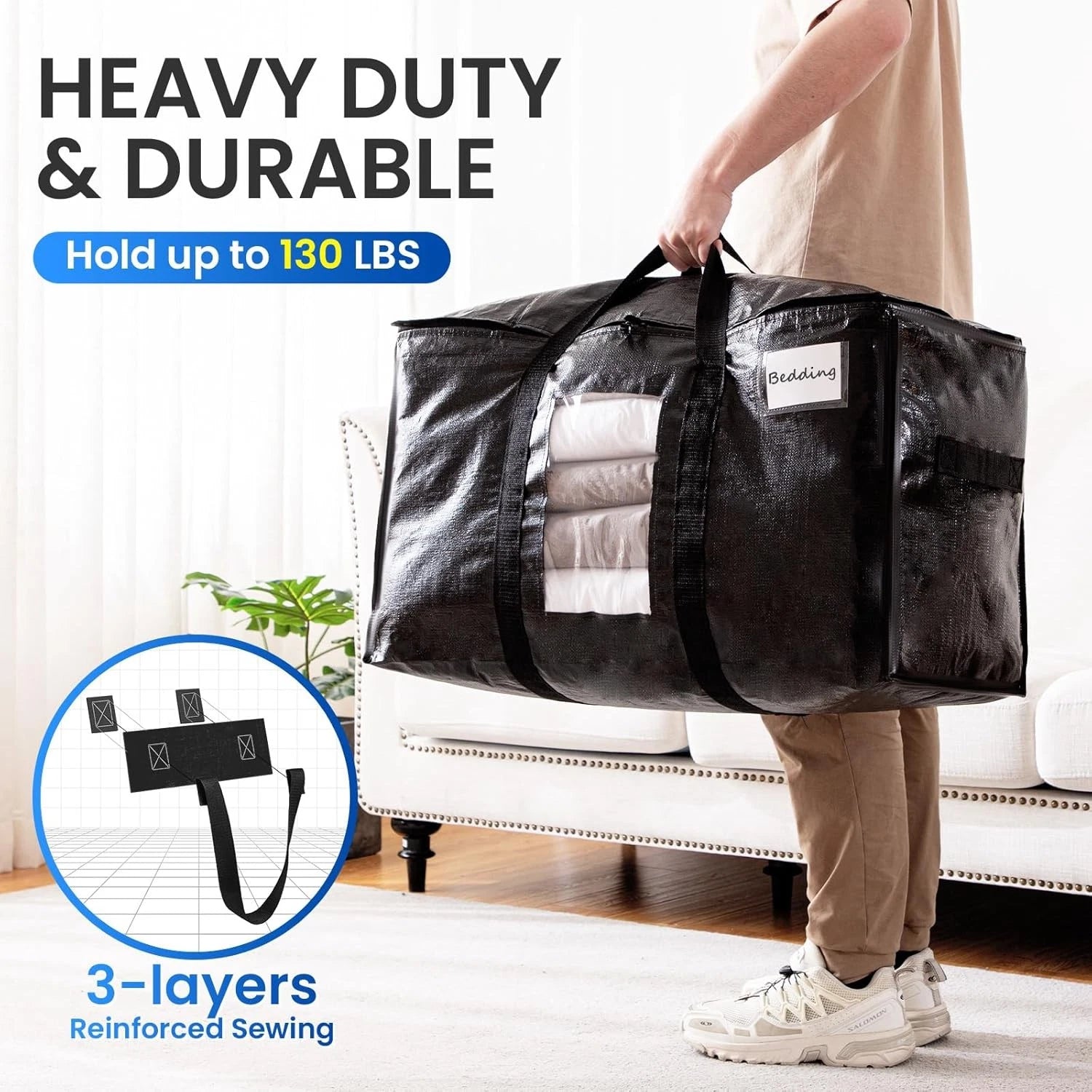 Extra-large moving bags, set of 8 black heavy-duty storage bags 07FC0E-D4 - KOEEK