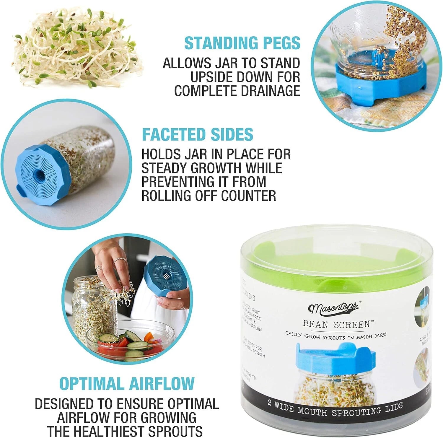 Bean Screen Plastic Mason Jar Sprouting Lids Mason Jar Sprouting Kit Growing 07FC0E-D4 - KOEEK