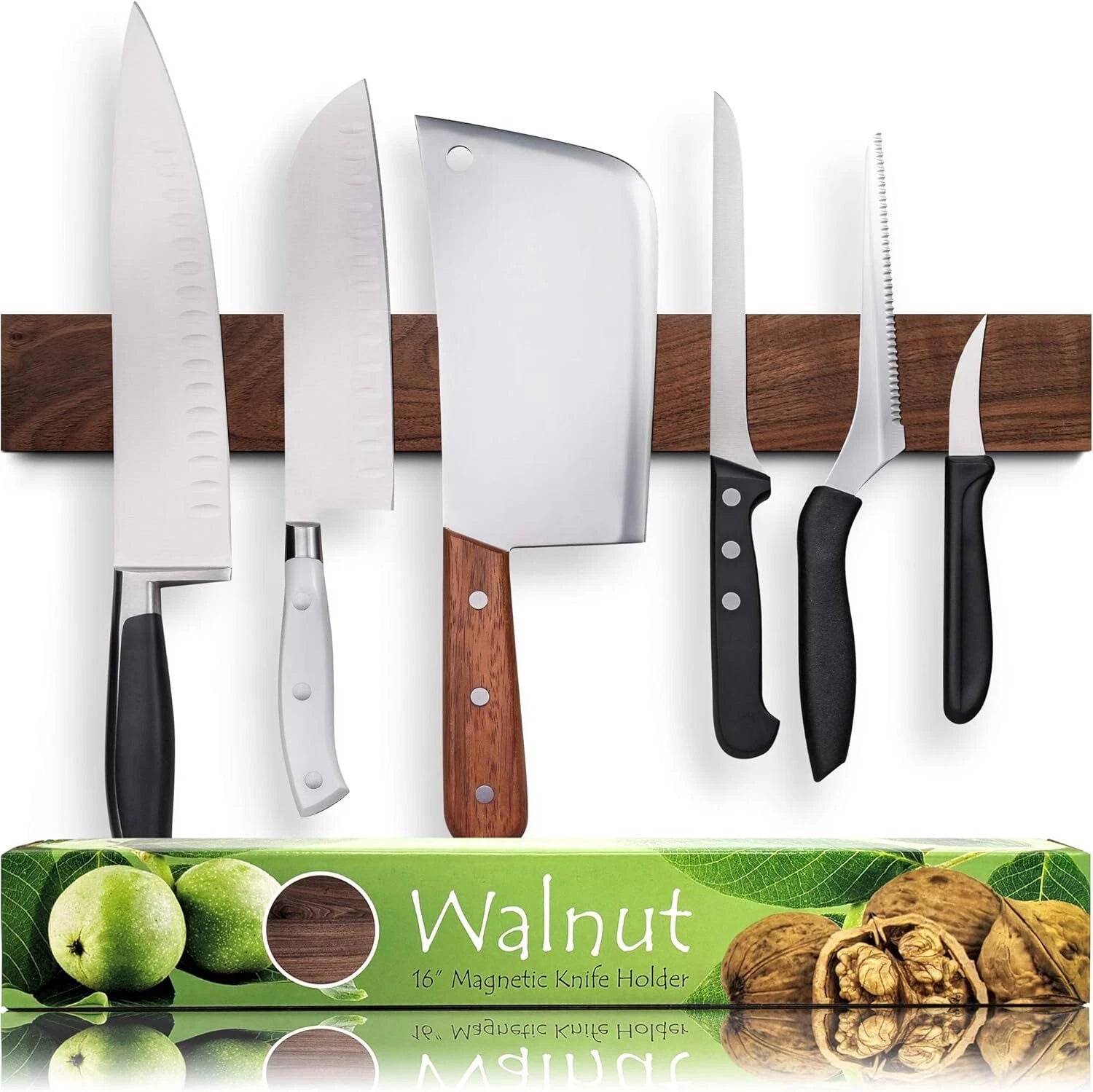 Premium Dark Walnut Wall Mounted Magnetic Knife Holder | 16 in. 07FC0E-D4 - KOEEK