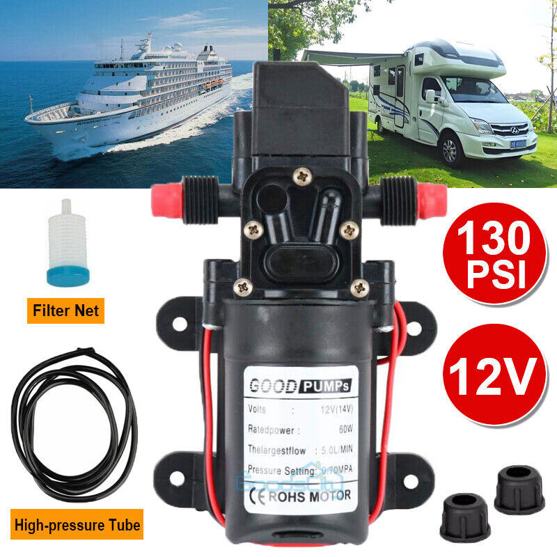 ny 12V vanntrykk membranpumpe Selvsugende pumpe 130PSI 6L/min Båt RV Camper