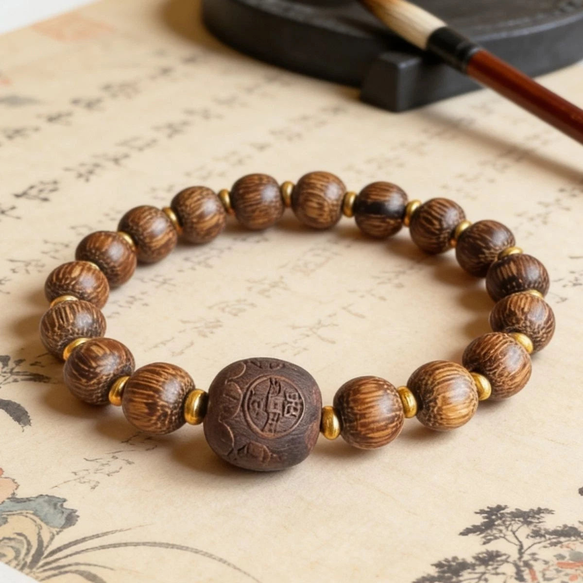 Retro China Natural Agarwood Buddhist Prayer Beads Men Woman  Bracelet Gift 07FC0E-D4 - KOEEK