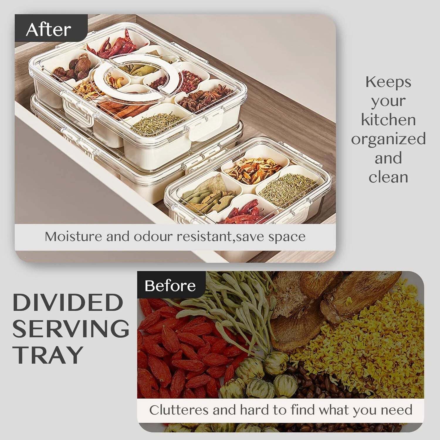 Snackle Box Container,Portable Snack Box 8 Compartment Divided Serving with Lid 07FC0E-D4 - KOEEK