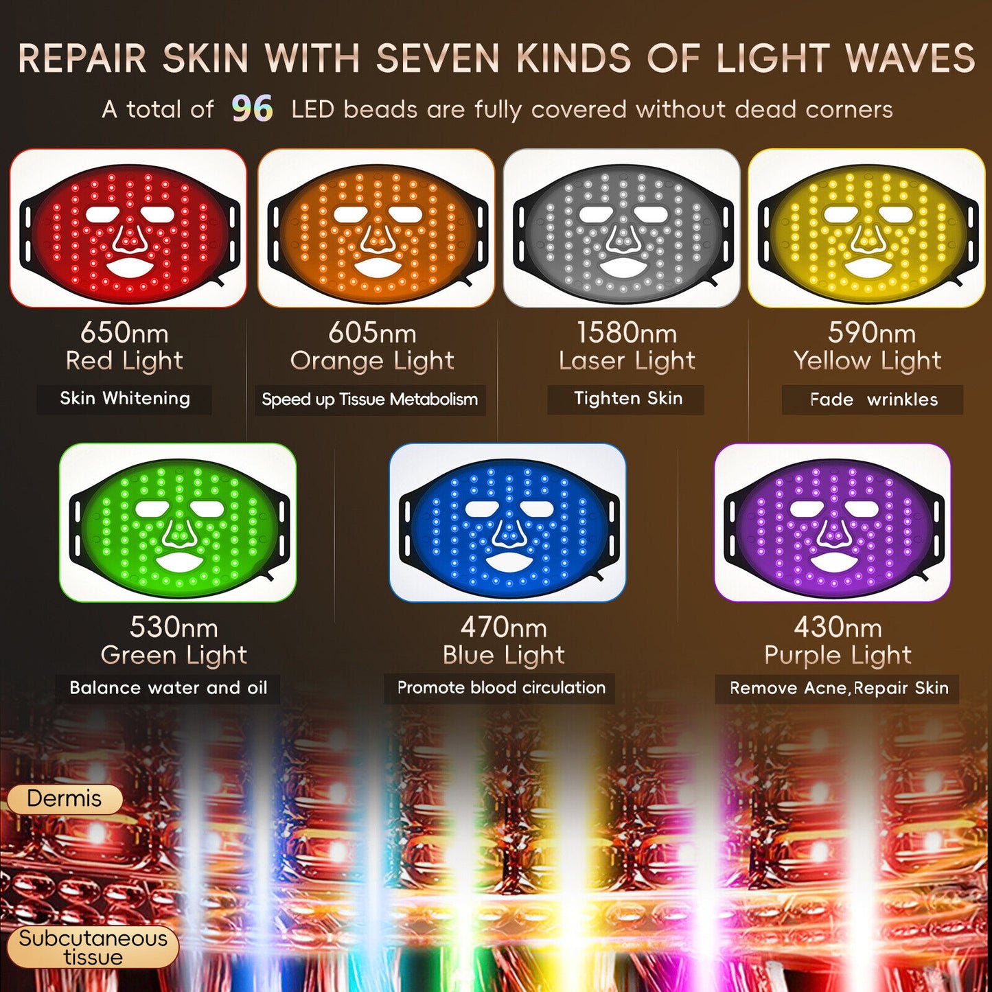 ny 7 Farger LED Light Photon Face Mask Rejuvenation Skin Facial Therapy Rynkemaske