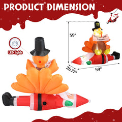 4.9FT Inflatable Turkey on Santa Claus Lighted Christmas Yard Decoration 07FC0E-D4 - KOEEK