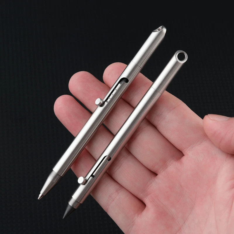 EDC Stainless Steel Pull Bolt Ballpoint Pen Pencil Dual-purpose Pen Keychain 07FC0E-D4 - KOEEK