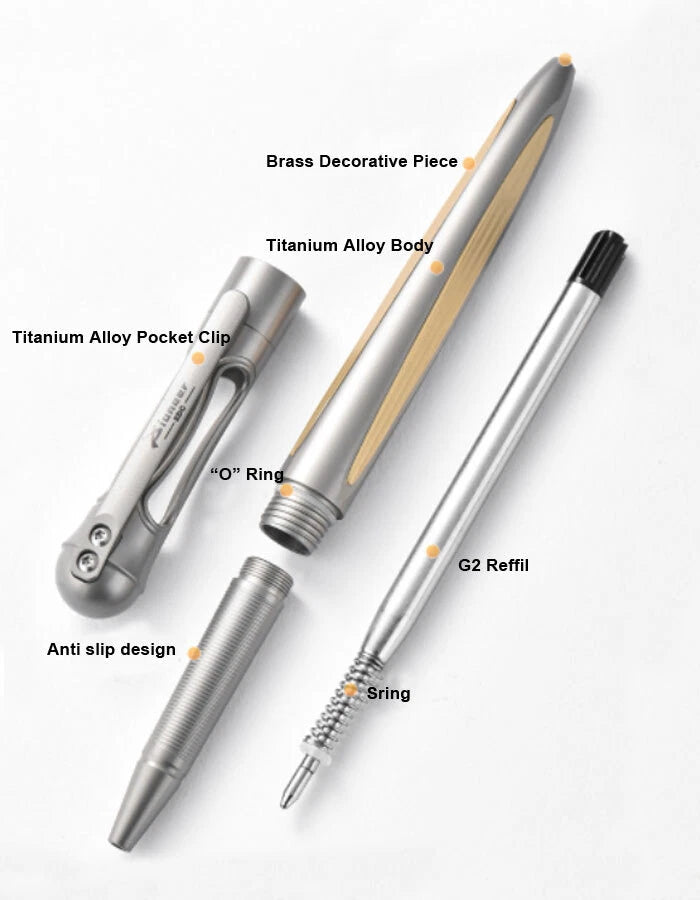 Practical Titanium Pocket Ballpoint Pen Signaturing Working Outdoor EDC Pen 07FC0E-D4 - KOEEK