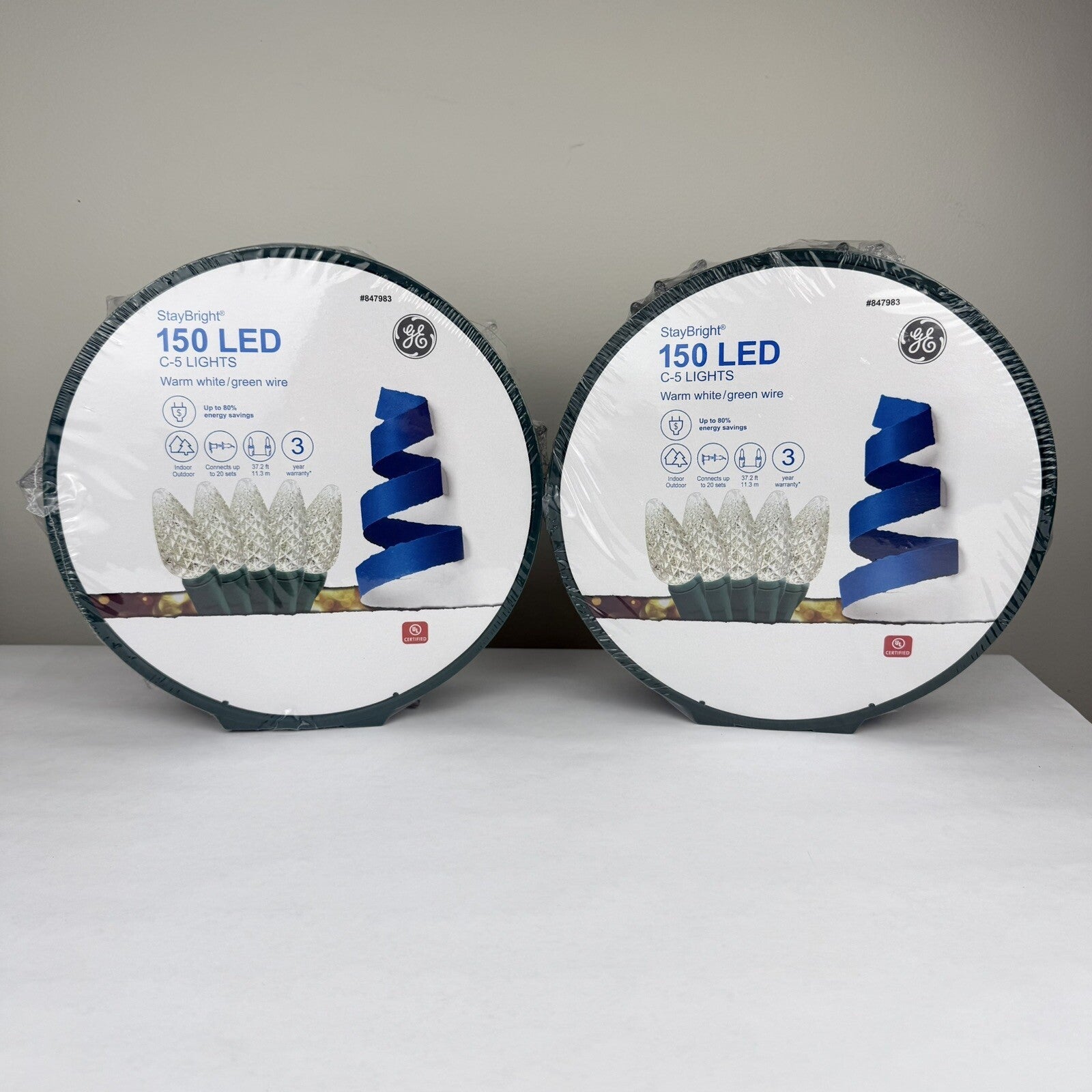 (2)  GE StayBright 150-Count 37.2ft White C5 LED Christmas String Lights GE - KOEEK