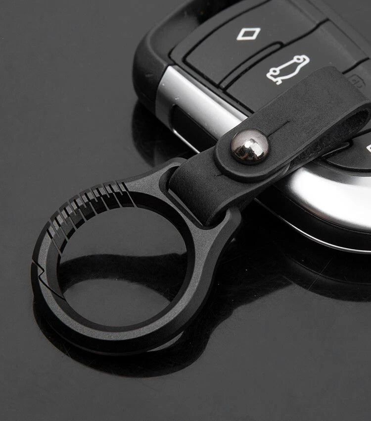 EDC Titanium Alloy Leather Car Keychain Portable Key Ring Waist Hanging Pendant 07FC0E-D4 - KOEEK