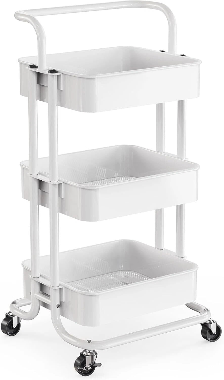 3-Tier Mesh Utility Cart, Rolling Metal Organizer,Multi-Functional Storage Shelf 07FC0E-D4 - KOEEK