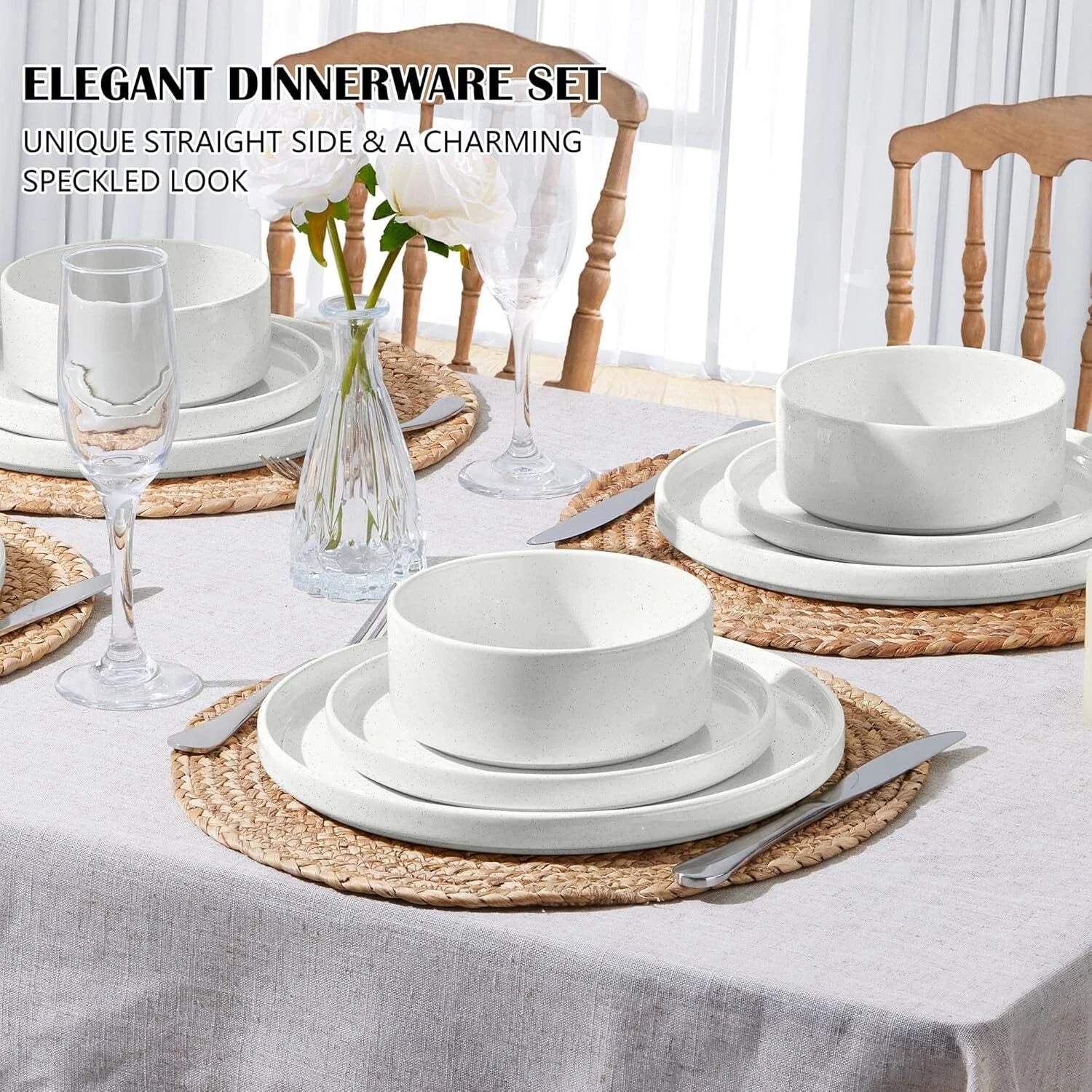 Stoare Dinnerware Sets, 12-Piece Plates and Bowls Dish Set for 4, Kitchen 07FC0E-D4 - KOEEK