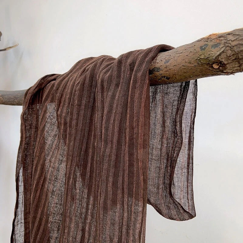 Mens Flax Linen Cotton Striped Breathable Brown Scarf Unisex Shawl Neckerchief 07FC0E-D4 - KOEEK
