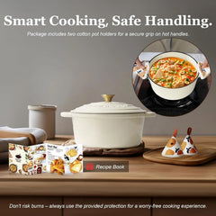 Enameled Cast Iron Dutch Oven - 5.5QT Pan with Lid Cookbook and Cotton Pan Mat 07FC0E-D4 - KOEEK