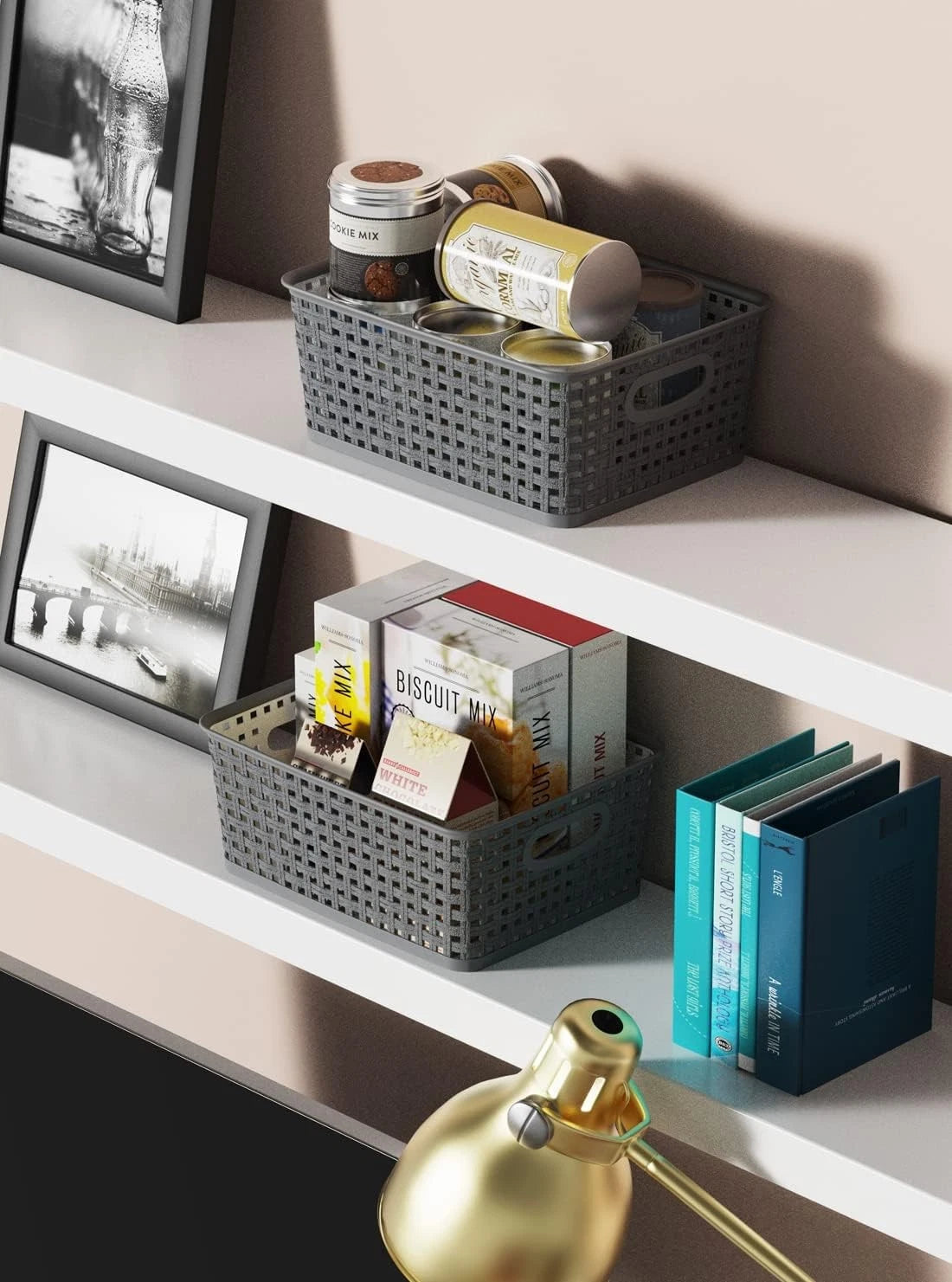 Weave Storage Organizer Baskets, Grey 6-Pack Plastic Woven Baskets 07FC0E-D4 - KOEEK