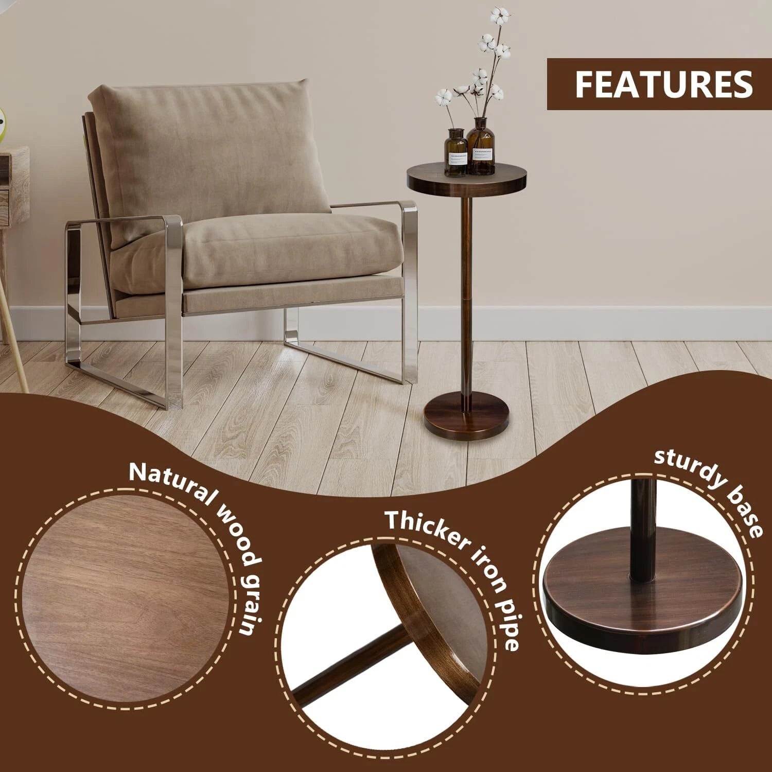 Pedestal Side Table,Beverage Table,Small Round Side Table,Martini Table, Brown 07FC0E-D4 - KOEEK