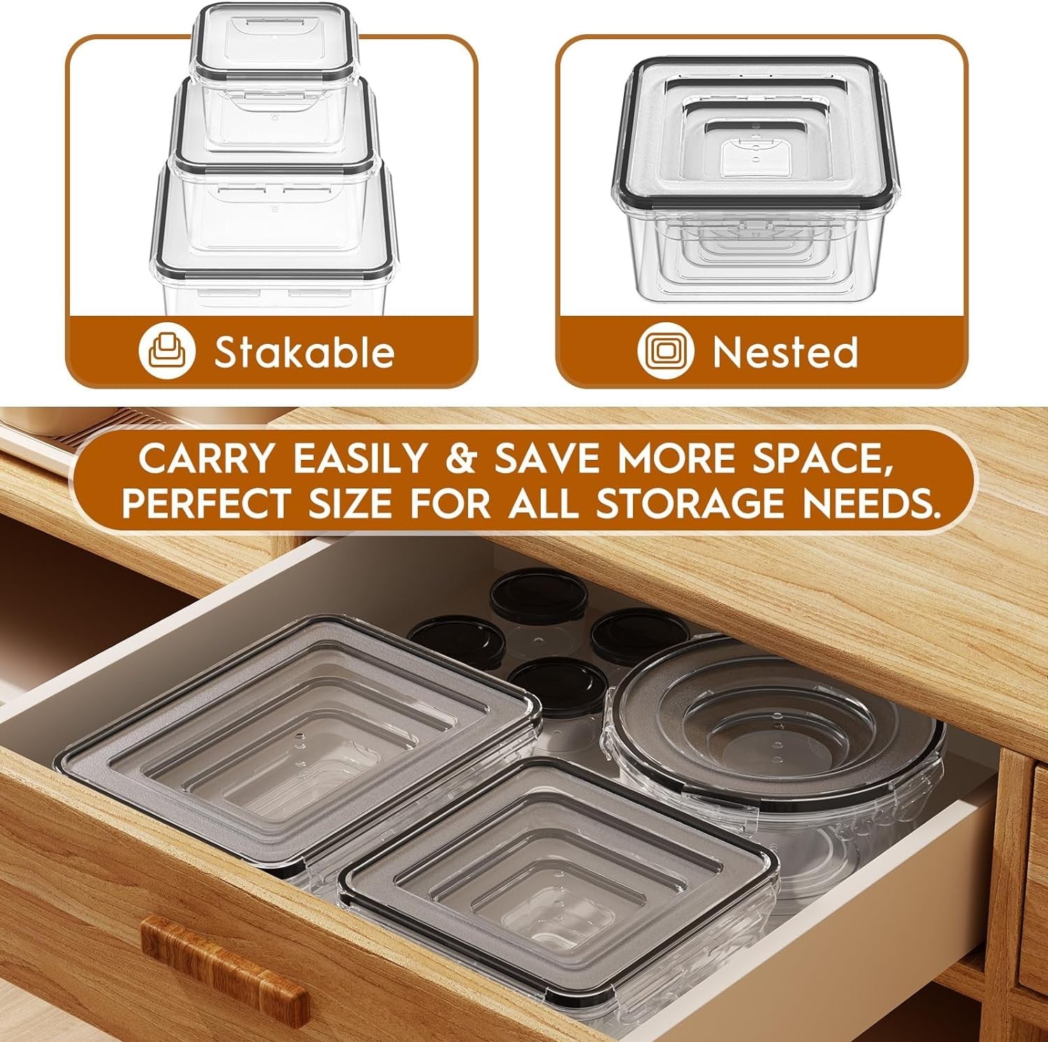 new 48 Pcs Larger Food Storage Containers with Lids Airtight (24 48 Piece 07FC0E-D4 - KOEEK