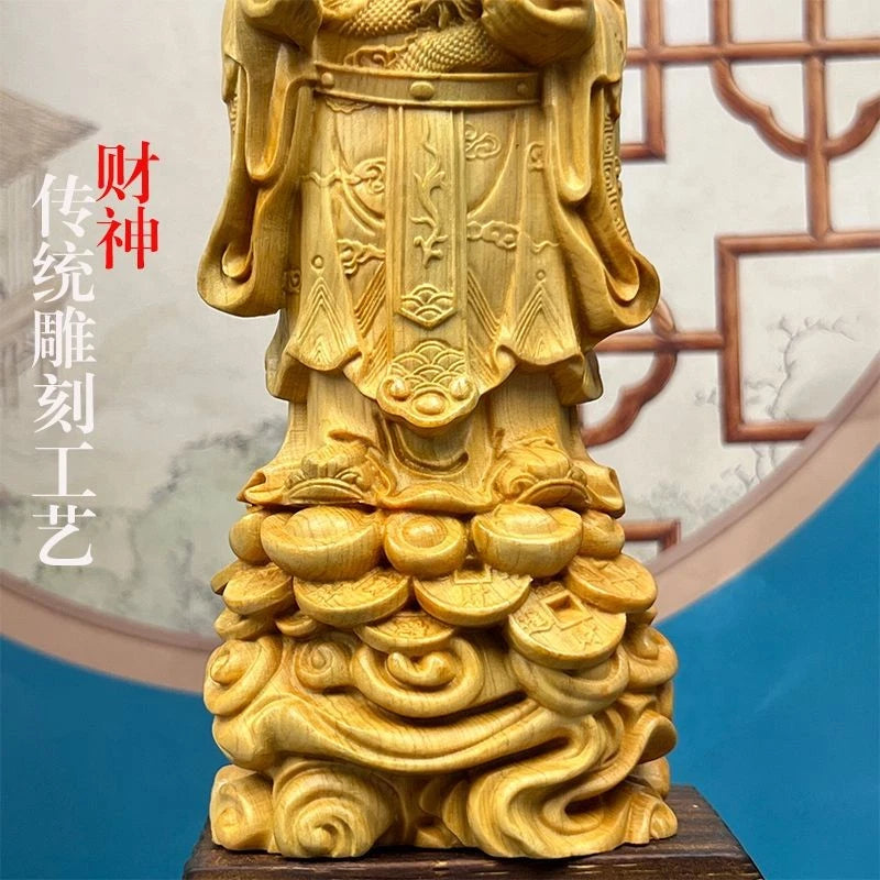 7*5*20cm Boxwood Carving Wealth God Figurine Home Office Decoration Prosperity 07FC0E-D4 - KOEEK