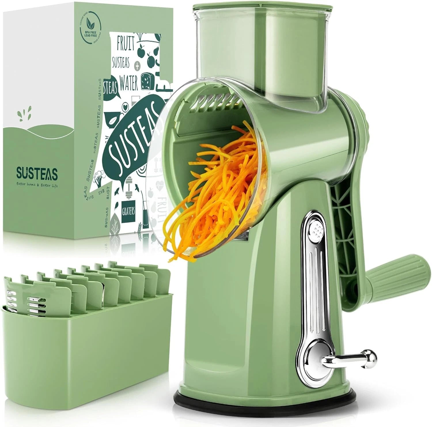 Rotary Cheese Grater with Handle -Vegetable Shredder with 5 Well-designed Blades 07FC0E-D4 - KOEEK
