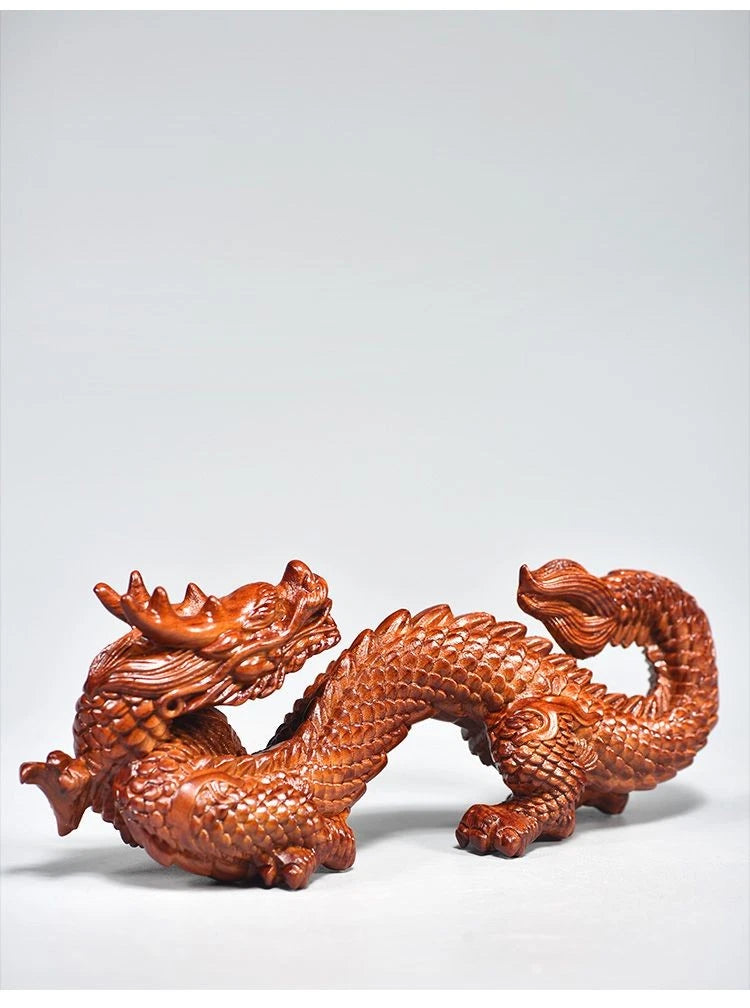 Rosewood Zodiac Dragon Carving Ornament 8cm Wooden Desk Decor Gift 07FC0E-D4 - KOEEK