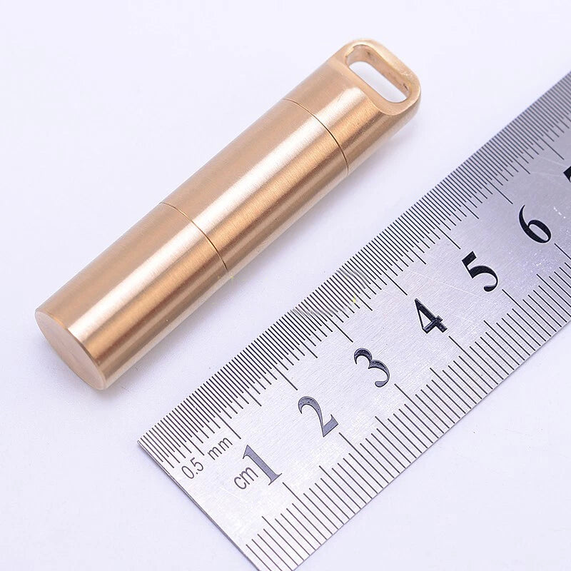 EDC Double Layer Solid Brass Survival Waterproof Key Storage pill Box Kit Tool 07FC0E-D4 - KOEEK