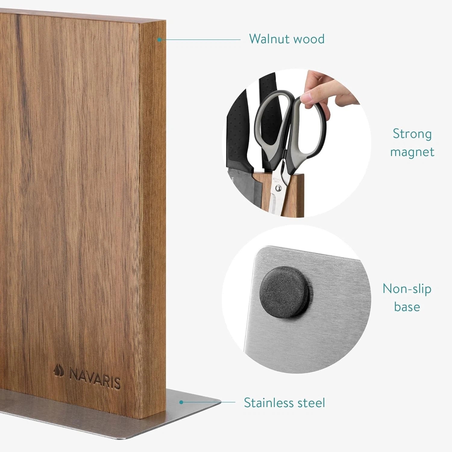 Magnetic Wooden Knife Block - Kitchen Storage with Strong Magnets for Knives 07FC0E-D4 - KOEEK